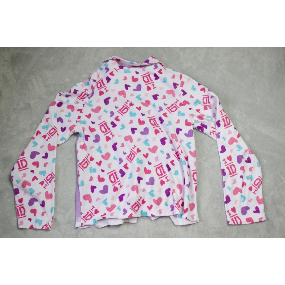 One Direction 1D White Pajama Top Fleece Button Up Heart All Over Print Sz 10/12